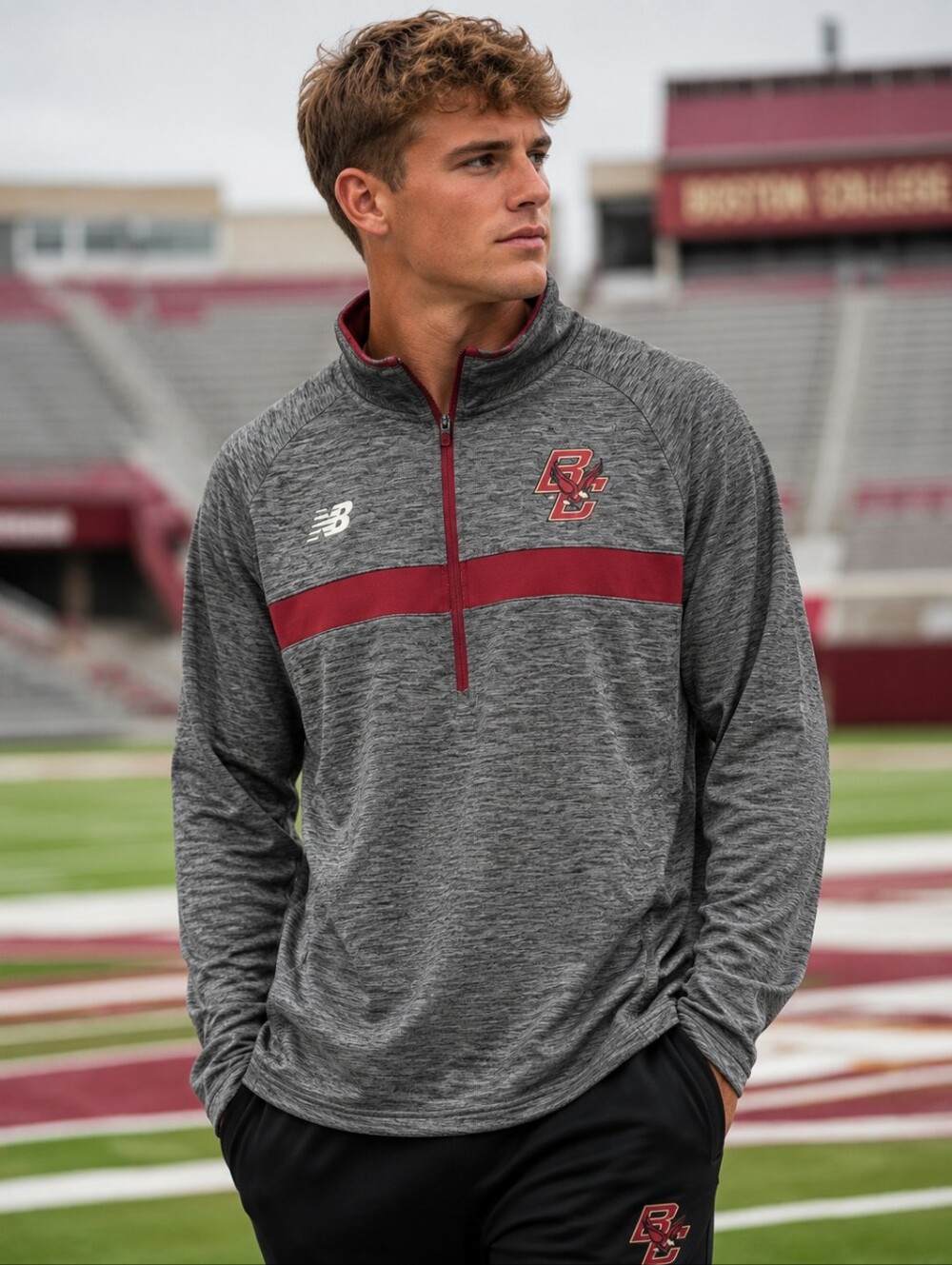 New Balance Boston College Eagles Gray/Maroon Quarter Zip Pullover Men’s 2XL